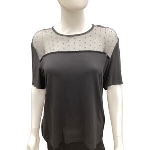 St.John Couture Womens T-Shirt SZ L Stretchy Short Sleeve Upper Mesh Studs Black